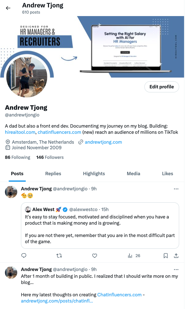 Andrew Tjong profile screenshot on X/Twitter